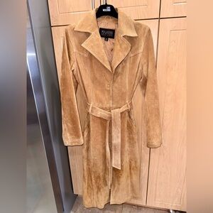 EUC WILSONS LEATHER PELLE STUDIO Tan/Camel Suede Women’s  Trench Coat, Sz M